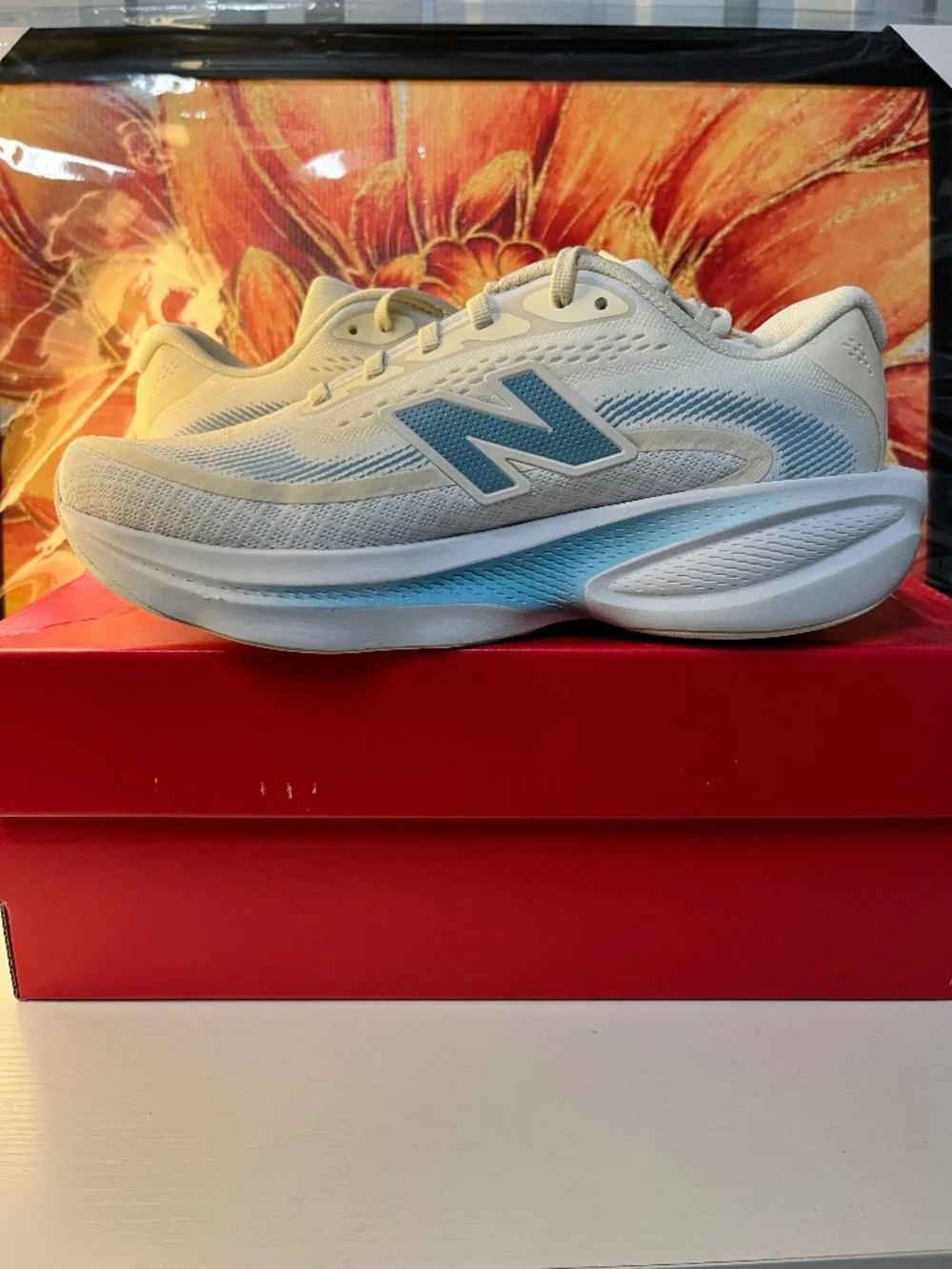 New Balance Ellipse Beige & Blue Foam Trainers